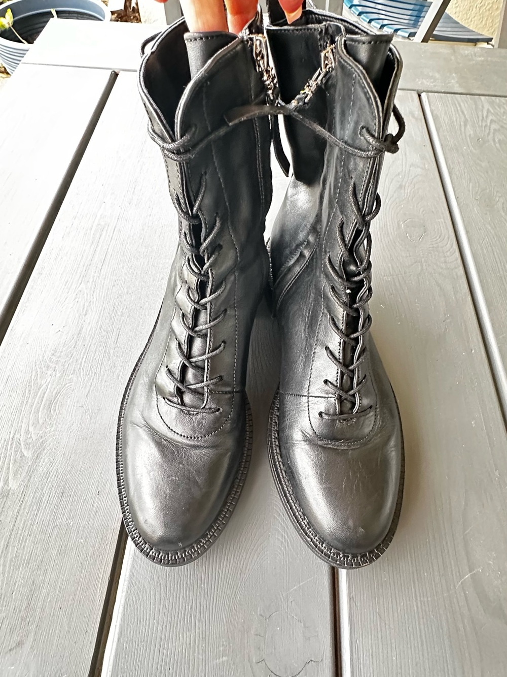 Sam Edelman Black Lace-Up Leather Combat Boots - Women Sz 7.5